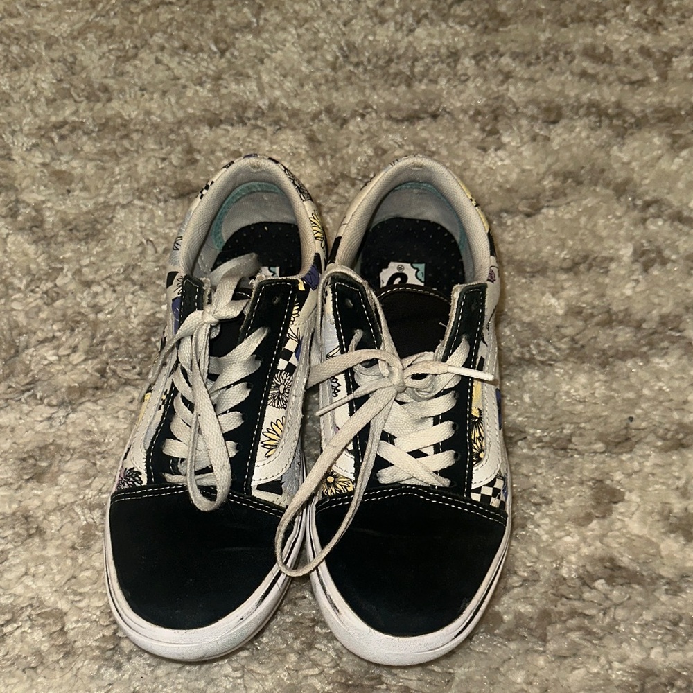 Black & Floral Checkerboard Skate Sneakers